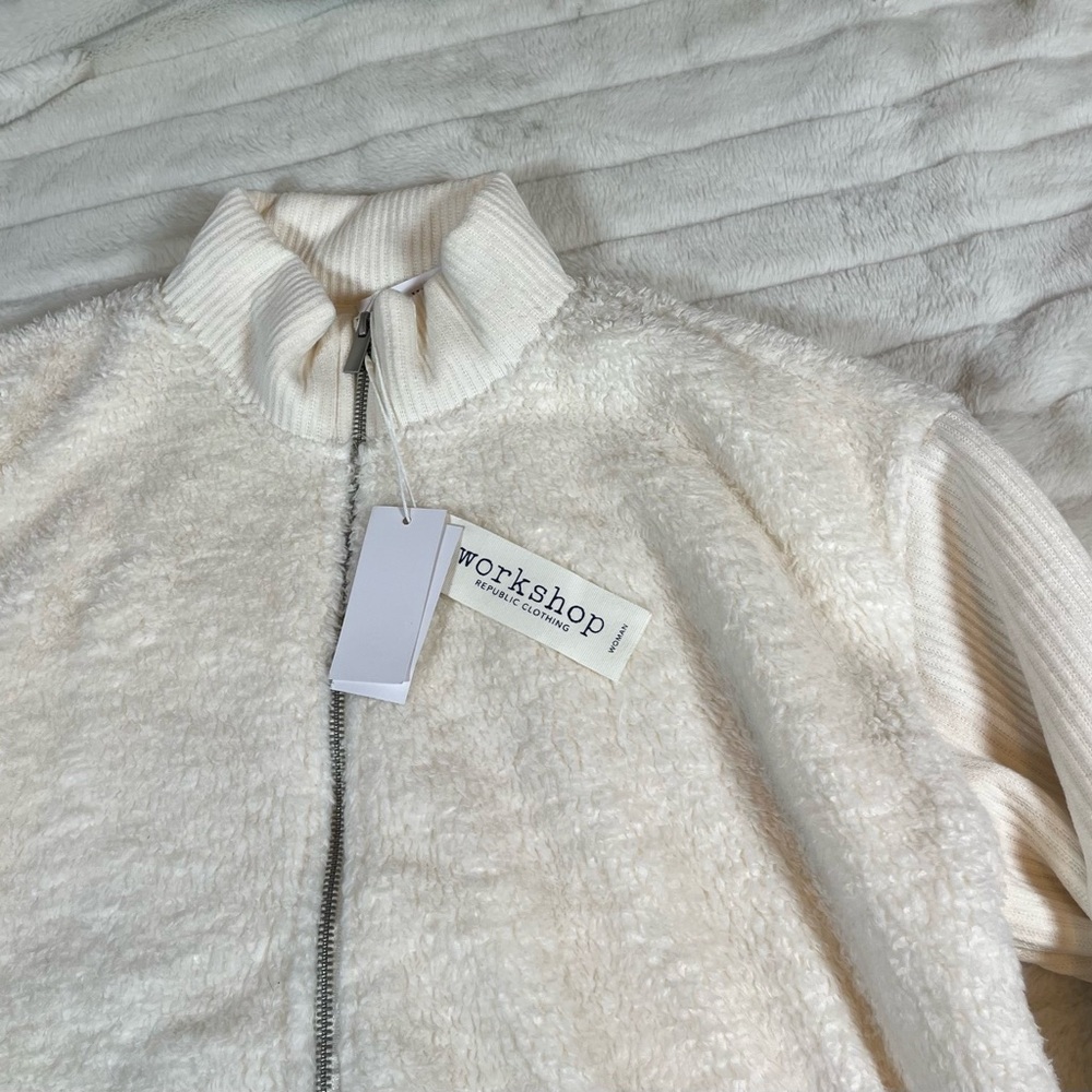 NWT Workshop Women’s 1X Ivory 1/2 Zip Fuzzy Sherpa Sweater Fall Winter School